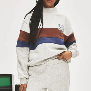 <span class=keywords><strong>Felpa</strong></span> <span class=keywords><strong>Oversize</strong></span> con Collo Alto in Cotone Personalizzata con Logo, Pullover Vintage a Blocchi di Colore con Righe per <span class=keywords><strong>Donna</strong></span> - Product Image 1