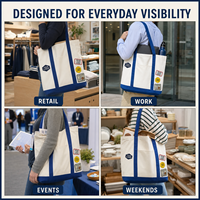 Sac fourre-tout en toile personnalisé avec blocs de couleur et bordure bleu roi, pour ordinateur portable, dossiers A4, bouteille d'eau, cadeaux, grande capacité, vente en gros, directement de l'usine