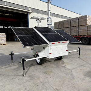 Mobiele verlichtingstoren op zonne-energie, bewakingsaanhangwagen met draadloze <span class=keywords><strong>CCTV</strong></span>-camera voor bewaking van buitenwerkplekken - Product Image 1