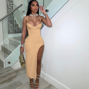 Nuevas llegadas 2022 mujeres sin tirantes vestido las mujeres de Split Sexy elegante vestido largo de verano vestido de las mujeres Sexy - Product Image 3
