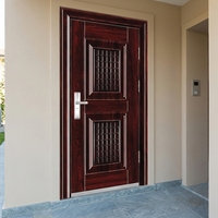 Porte d'entrée en acier anti-effraction à grain de bois, finition foncée, pour villa résidentielle