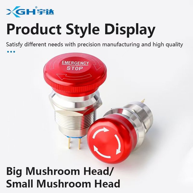 Push-button Switch Emergency Stop Button YUDA AC220v 5A, Stainless Steel, IP67, 1NO Combination, Metal Safety Protection