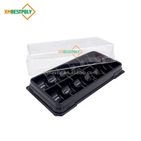 Barquette en plastique pour macarons à 12 trous avec couvercles transparents, boîte d'emballage jetable pour desserts et biscuits en PET