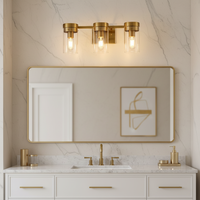 Appliques murales de salle de bain modernes à 3 lumières, finition laiton, 20 pouces, verre cylindrique transparent, LED à intensité variable, avec douille E26, OEM