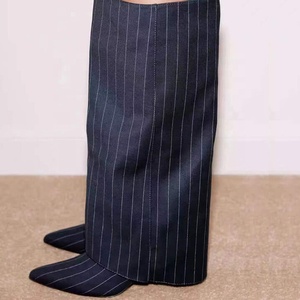 Thin High Heels Pointed Toe Fabric Overlay Shoes Stiletto Stripes <b>Pants</b> <b>Boots</b> Women's Folded Over Knee High Booties - Product Image 6