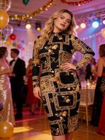 Robe de soirée élégante à manches longues et à imprimé tendance, nouvelle conception - Robe luxueuse haut de gamme