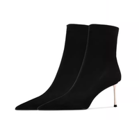 Sepatu Boots Wanita Hitam Bahan Stretch Model Sock, Ujung Runcing Hak Stiletto Tipis Elegan