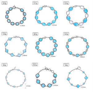 Pulseras Larimar de Plata de Ley 925, puños de Metal martillado con gemas cortadas en Drusy, cadena fina y artesanía texturizada de eslabones - Product Image 6