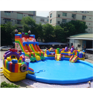 Parque Acuático inflable al aire libre, tobogán combinado para patio trasero, piscina de agua, <span class=keywords><strong>Isla</strong></span> divertida inflable de ciudad en suelo de juego - Product Image 1