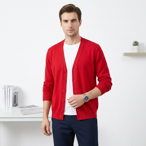 Cardigan rouge pour homme à col en V, 100 % coton, manches longues, fermeture boutonnée, anti-boulochage, séchage rapide, anti-rétrécissement, idéal pour l'automne et l'hiver - Product Image 5
