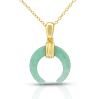 Collar con Colgante de Crisoprasa en Forma de Luna, Plata de Ley 925, Chapado en Oro de 18K, Piedra Natural