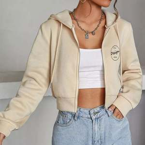 Custom Logo Wholesale <b>Crop</b> Tops Women <b>Hoodie</b> Screen Print Long Sleeve Blank Thick Winter Sports Gym <b>Crop</b> <b>Zip</b> up <b>Hoodie</b> Woman - Product Image 3