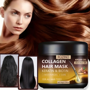 ROZINO Masque capillaire au collagène avec kératine et huile d'argan, réparation en profondeur, hydratant et lissant pour cheveux secs, crépus et abîmés, tous types de cheveux, 50g - Product Image 6