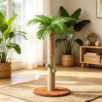 CocoPalm 70cm Arbre à chat en forme de palmier en bois d'hévéa, écologique et sûr, griffoir à 4 niveaux en chanvre blanc, palmier artificiel