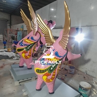 Escultura de Cerdo Pop Art, Moderna Estatua de Cerdo Volador de Fibra de Vidrio, Escultura Colorida de Pop Art para Decoración Interior y Exterior