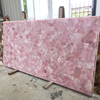 Dessus de table en cristal de marbre rose de pierres précieuses naturelles, grande dalle de quartz rose, tuile de pierre semi-précieuse rétroéclairée