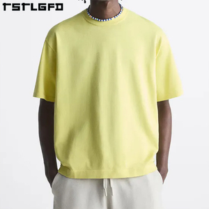 T-shirt ample pour homme 100% coton biologique tricoté épaules tombantes streetwear lourd logo personnalisé uni séchage rapide anti-UV - Product Image 4