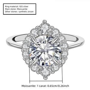 Moissanite brillante con certificado GRA 925 anillo de compromiso de <span class=keywords><strong>Halo</strong></span> Vintage de lujo de plata para mujer joyería de destino - Product Image 5