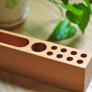 Wooden Pen Holder Square Solid Color Business Card <b>Stand</b> Desk Organizer Customizable - Product Image 2