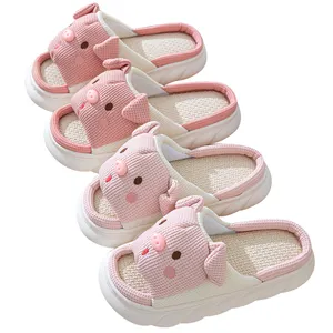 Four season house cute cartoon animal linen women girl milk pig slippers