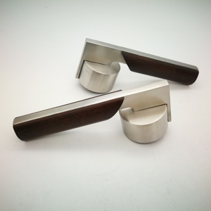 Luxury Leather Door Handle Door Lever Stainless Steel <strong>Wood</strong> <strong>Inlaid</strong> Handle - Product Image 1