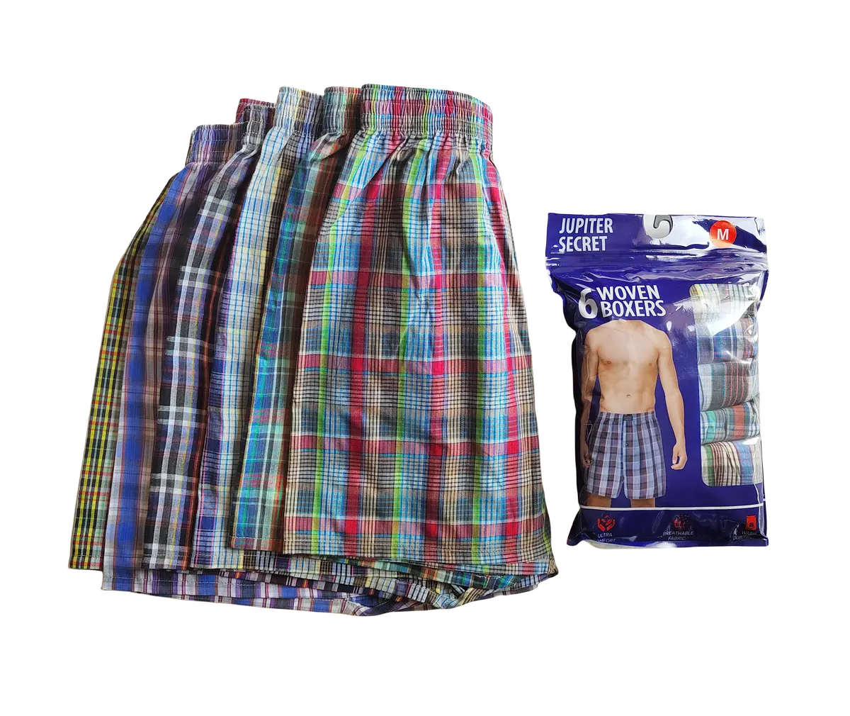 Bóxer clásico de tela escocesa para hombre, ropa interior de algodón holgada, pantalones cortos, Arrow, con cintura elástica cubierta, 6 piezas