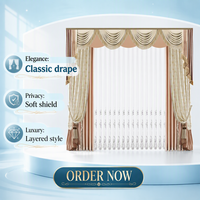 Ensemble de rideaux de fenêtre de style palais européen classique, sur mesure, en velours, voiles et damassé, avec cantonnière de luxe à franges, occultation totale de la lumière, pour villa