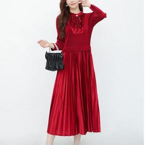 Elegante abito da donna in velluto plissettato lungo fino al pavimento autunno inverno Casual dimagrante Base cigno coniglio tinta unita Chiffon - Product Image 6