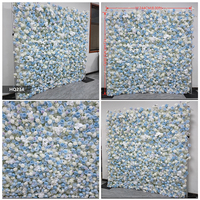 Pabrik Bunga Buatan Dinding Bunga Gulung Baru Biru Putih Dinding Bunga Mawar Sutra Panel 8*8ft Latar Belakang Dekorasi Rumah Pernikahan