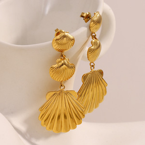 Pendientes de concha de oro de 18 quilates inspirados en el océano, Pendientes colgantes de acero inoxidable para mujer <span class=keywords><strong>E190</strong></span>, novedad de 2025 - Product Image 3