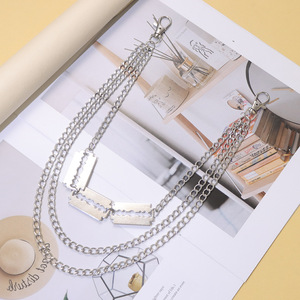 Waist <b>Chain</b> Multi Layer Metal Blade Pendant For <b>Jeans</b> Hip Hop Casual Fashion Accessory Zinc Alloy White K - Product Image 3