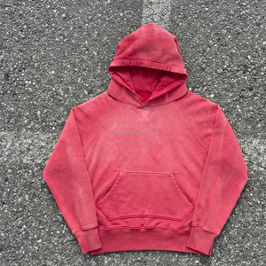 High Quality Vintage Sun Faded No <b>String</b> Pocket Pullover Sweatshirt Custom Heavyweight 400gsm Stone Acid Washed <b>Hoodie</b> Men - Product Image 1