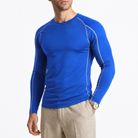 T-shirt de sport pour homme à manches longues, personnalisé OEM/ODM, col rond, ajusté, extensible, avec détails de couture, idéal pour le fitness, la course et l'entraînement en salle de sport