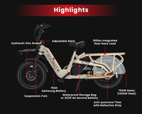 Vélo cargo électrique 48V 750W avec moteur arrière, cadre en alliage d'aluminium, double batterie, pour livraison et transport familial