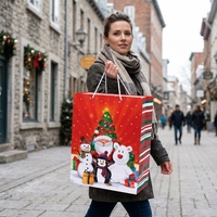 Sacs cadeaux en papier de Noël CS67 avec poignée, imprimé de dessin animé du Père Noël pour l'emballage de cadeaux de fête
