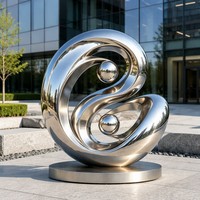 Escultura Orb 3D de Acero Inoxidable Pulido de Doble Armonía Personalizada con Temática Musical y de Cruz - Monumento Moderno para el Día Nacional en Espacios Públicos