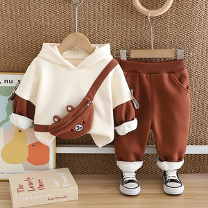 Tuta invernale per bambini 2024 nuovi vestiti in pile per bambini in stile straniero set due pezzi con cappuccio invernale per neonato - Product Image 3