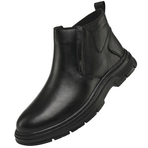Bottes Martin pour Homme en Cuir Véritable, Bout Rond, à Enfiler, Isolantes pour l'Hiver, Semelle Extérieure en Caoutchouc Noir, Doublure en Peluche, Style Uni - Product Image 4