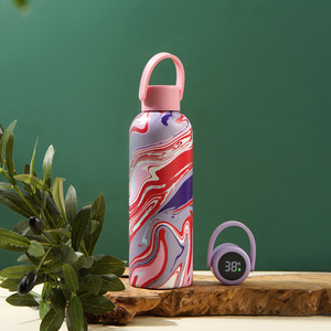 Botella de agua portátil de boca pequeña con fondo de madera de bambú Tapa inteligente Hervidor deportivo Botella de vacío de diseño único - Product Image 5