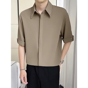 <span class=keywords><strong>Camicia</strong></span> Estiva di Alta Qualità per Uomo, Senza Bisogno di Stiratura, in <span class=keywords><strong>Seta</strong></span> Ghiacciata Sottile, Manica Corta, Modello a Cinque Mezze Maniche - Product Image 6