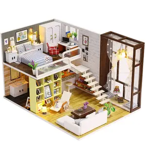 Hợp đồng thành phố tự làm Nhà búp bê K-028 với đồ nội thất ánh sáng Bìa Dollhouse Quà Tặng thông minh trẻ em trẻ em Đồ chơi bộ sưu tập