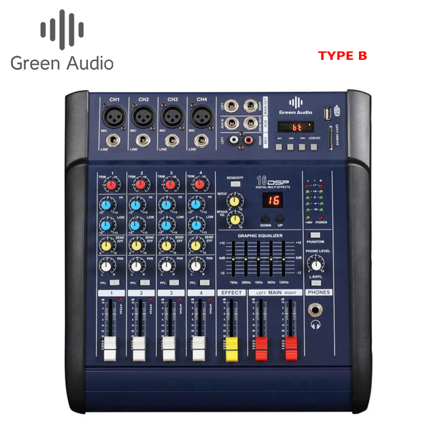 GAX-402D 4-Channel Professional Audio Mixer Amplifier with USB Blueteeth MP3 Playback for Karaoke, Home Party & KTV