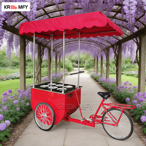Tricycle à glaces, chariot de vente remorquable, camion de restauration rapide, chariot à pousser, vélo cargo, chariot congélateur avec vitrine parapluie, en métal résistant à la rouille - Product Image 1