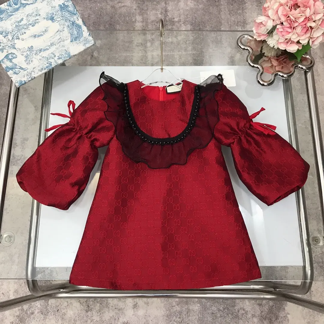 Robe pour enfants automne nouvelle jupe pour enfants imprimé à manches longues maille maille robe de princesse filles robe
