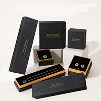 Kotak Perhiasan Kertas Motif Bunga Hitam Cetak Logo Relief 3D Custom, Kotak Hadiah Mewah Berpenutup Ganda, Kotak Anting Kalung, Kotak Berpenutup dan Alas