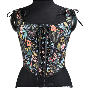 Nouveau gilet rétro imprimé français pour femmes, vêtement d'extérieur, corset à armatures, lacets, col en U, amincissant et façonnant la taille, fabricant de gaine amincissante - Product Image 1