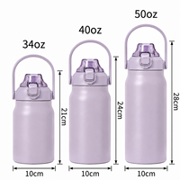Bouteille d'eau isotherme en acier inoxydable 316 de grande capacité (34, 40, 50 oz) avec poignée et couvercle à paille pour le sport et la gym – Vente en gros
