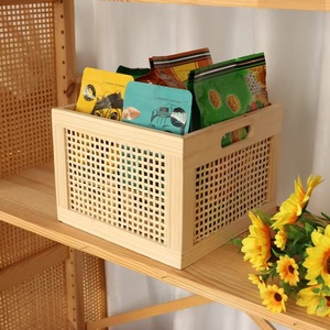 Japanese Retro Style Solid Wood Bamboo Woven Storage Basket Rectangle Living Room <b>Desktop</b> Organizer Book Snack Storage Box - Product Image 2