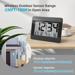 Horloge numérique murale RCC au design moderne <span class=keywords><strong>avec</strong></span> <span class=keywords><strong>radio</strong></span>, température et humidité intérieures/extérieures, alimentée par piles - Product Image 2