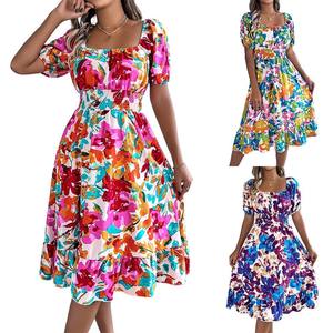 Robe mi-longue décontractée pour femme, imprimée, col halter, sans manches, coupe ajustée, en polyester, avec fermeture éclair - Product Image 6